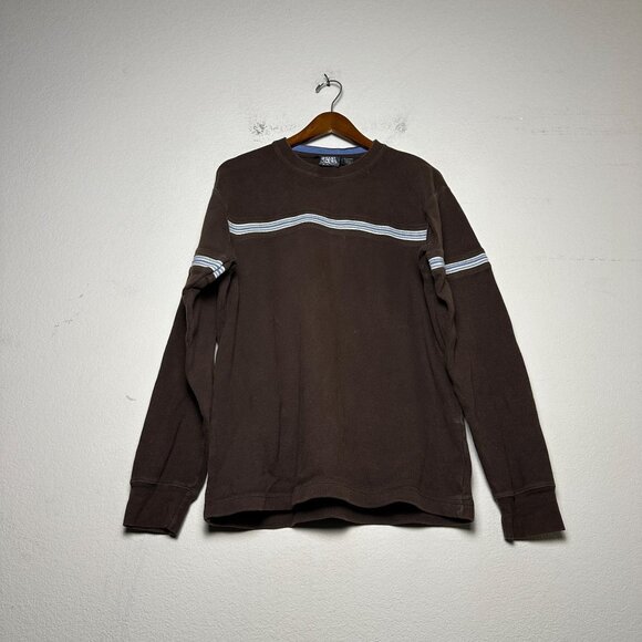 Y2K Point Zero Sweater Men M Fall Brown Blue Striped Retro Grandpa Fall Minimal - Picture 1 of 11